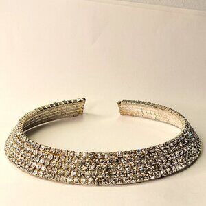 Clear Rhinestone Wide Choker Silver Tone Collar Necklace